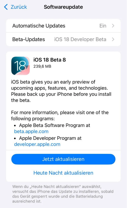 鄞州苹果手机维修分享苹果 iOS / iPadOS 18 开发者预览版 Beta 8 发布 